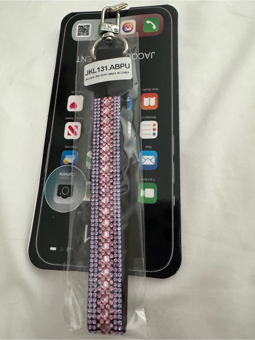 Pink & Purple Rhinestone Phone Wrist Strap. New